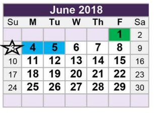 District School Academic Calendar for Tarrant Co J J A E P for June 2018