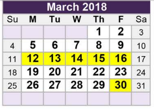 District School Academic Calendar for Green Valley Elementary for March 2018