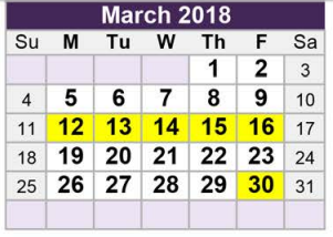 District School Academic Calendar for North Ridge Elementary for March 2018