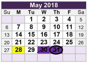 District School Academic Calendar for Walker Creek Elementary for May 2018