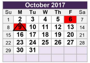 District School Academic Calendar for Homebound for October 2017