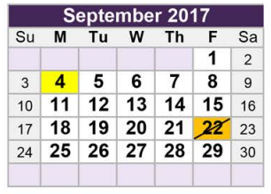 District School Academic Calendar for W T Francisco Elementary for September 2017