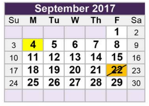 District School Academic Calendar for Homebound for September 2017