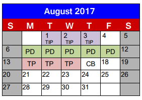 District School Academic Calendar for Lighthouse Learning Center - Jjaep for August 2017