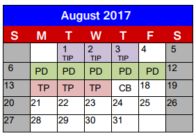 District School Academic Calendar for Bess Brannen Elementary for August 2017