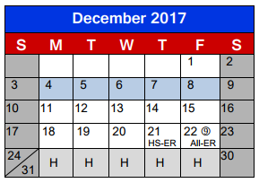 District School Academic Calendar for Clute Int for December 2017