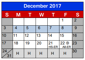 District School Academic Calendar for Lighthouse Learning Center - Jjaep for December 2017