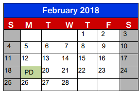 District School Academic Calendar for Lighthouse Learning Center - Daep for February 2018