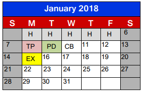 District School Academic Calendar for Lake Jackson Intermediate for January 2018