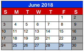 District School Academic Calendar for Jane Long Elementary for June 2018