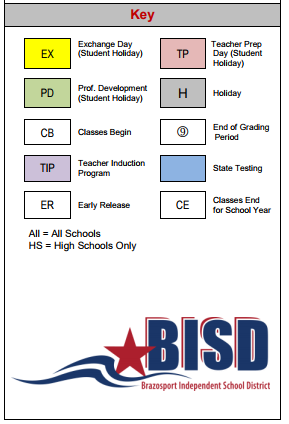 District School Academic Calendar Legend for Bess Brannen Elementary