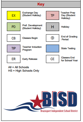 District School Academic Calendar Legend for Brazoswood High School