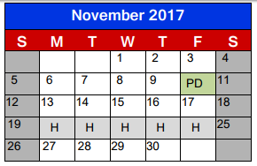 District School Academic Calendar for Lighthouse Learning Center - Jjaep for November 2017