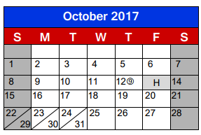 District School Academic Calendar for Jane Long Elementary for October 2017