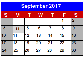 District School Academic Calendar for Lighthouse Learning Center - Daep for September 2017