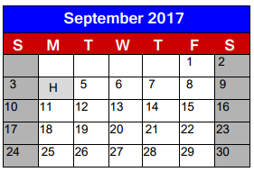 District School Academic Calendar for Lighthouse Learning Center - Jjaep for September 2017