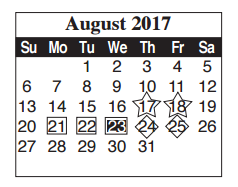 District School Academic Calendar for Castaneda Elementary for August 2017