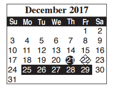 District School Academic Calendar for Cummings Middle for December 2017