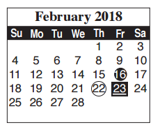 District School Academic Calendar for Del Castillo Elementary for February 2018