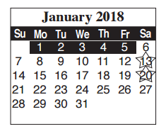 District School Academic Calendar for Putegnat Elementary for January 2018