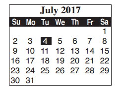 District School Academic Calendar for Brite Elementary for July 2017