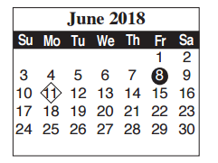 District School Academic Calendar for Cameron Co Juvenile Detention Ctr for June 2018