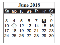 District School Academic Calendar for Benavides Elementary for June 2018