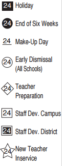 District School Academic Calendar Legend for Sharp Elementary