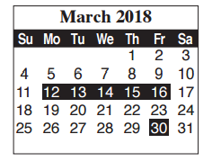 District School Academic Calendar for Cameron Co J J A E P for March 2018
