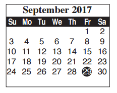 District School Academic Calendar for Cameron Co Juvenile Detention Ctr for September 2017