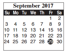 District School Academic Calendar for Adult Ed for September 2017