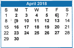 District School Academic Calendar for Sul Ross Elementary for April 2018