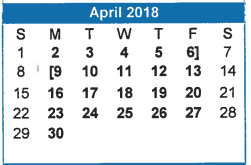 District School Academic Calendar for Jane Long for April 2018