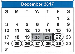 District School Academic Calendar for Special Opportunity School for December 2017
