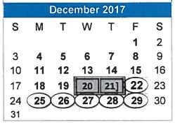 District School Academic Calendar for Grad for December 2017