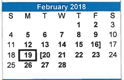 District School Academic Calendar for Special Opportunity School for February 2018