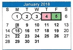 District School Academic Calendar for Sul Ross Elementary for January 2018