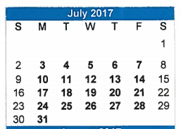 District School Academic Calendar for Brazos Co Juvenile Detention Cente for July 2017