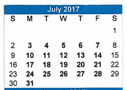 District School Academic Calendar for Johnson Elementary for July 2017