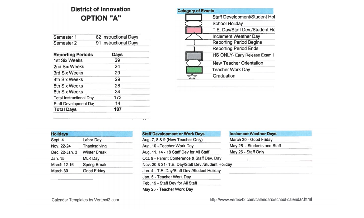 District School Academic Calendar Key for Grad