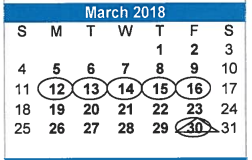 District School Academic Calendar for Brazos County Jjaep for March 2018
