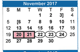 District School Academic Calendar for Brazos Co Juvenile Detention Cente for November 2017