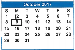 District School Academic Calendar for Brazos Co Juvenile Detention Cente for October 2017
