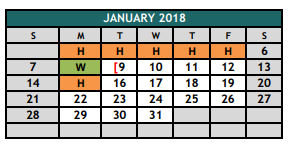 District School Academic Calendar for The Academy At Nola Dunn for January 2018