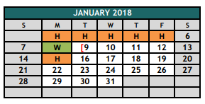 District School Academic Calendar for Hughes Middle School for January 2018