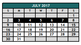 District School Academic Calendar for Oak Grove Elementary for July 2017