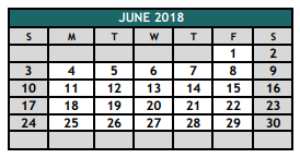 District School Academic Calendar for Frazier Elementary for June 2018