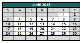 District School Academic Calendar for Mcalister Elementary for June 2018