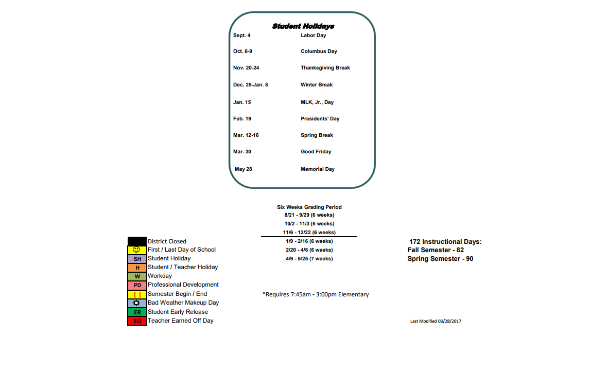 District School Academic Calendar Key for Oak Grove Elementary
