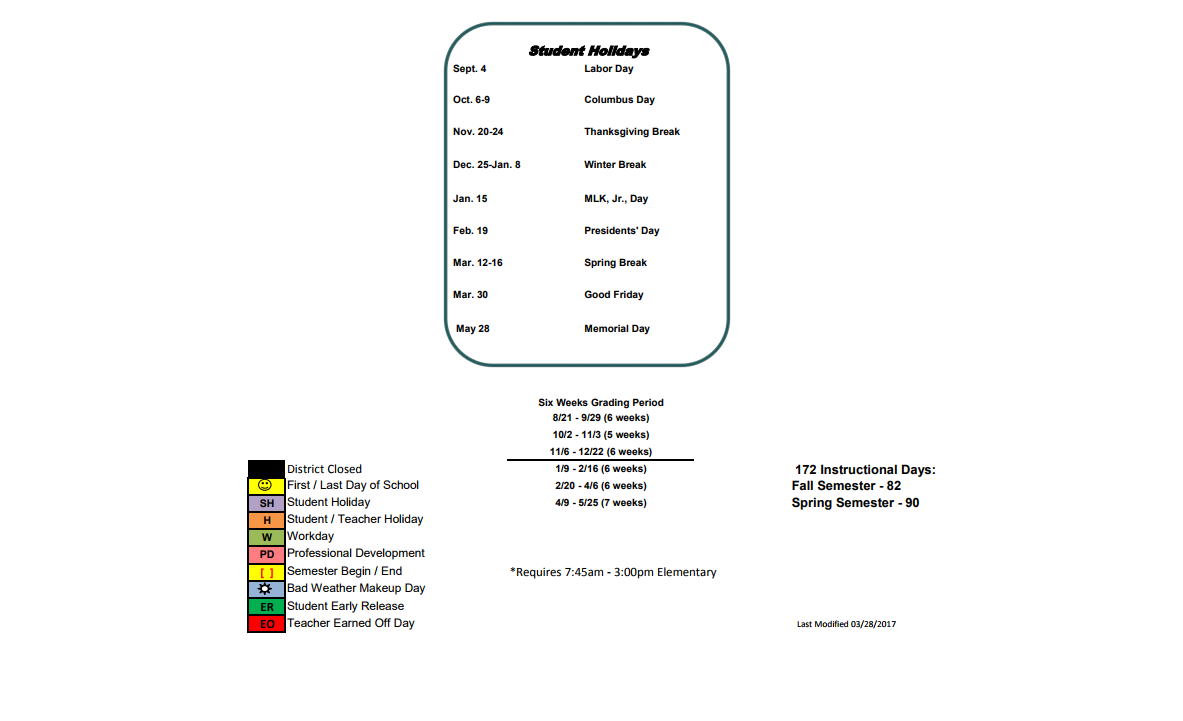 District School Academic Calendar Key for Nick Kerr Middle School